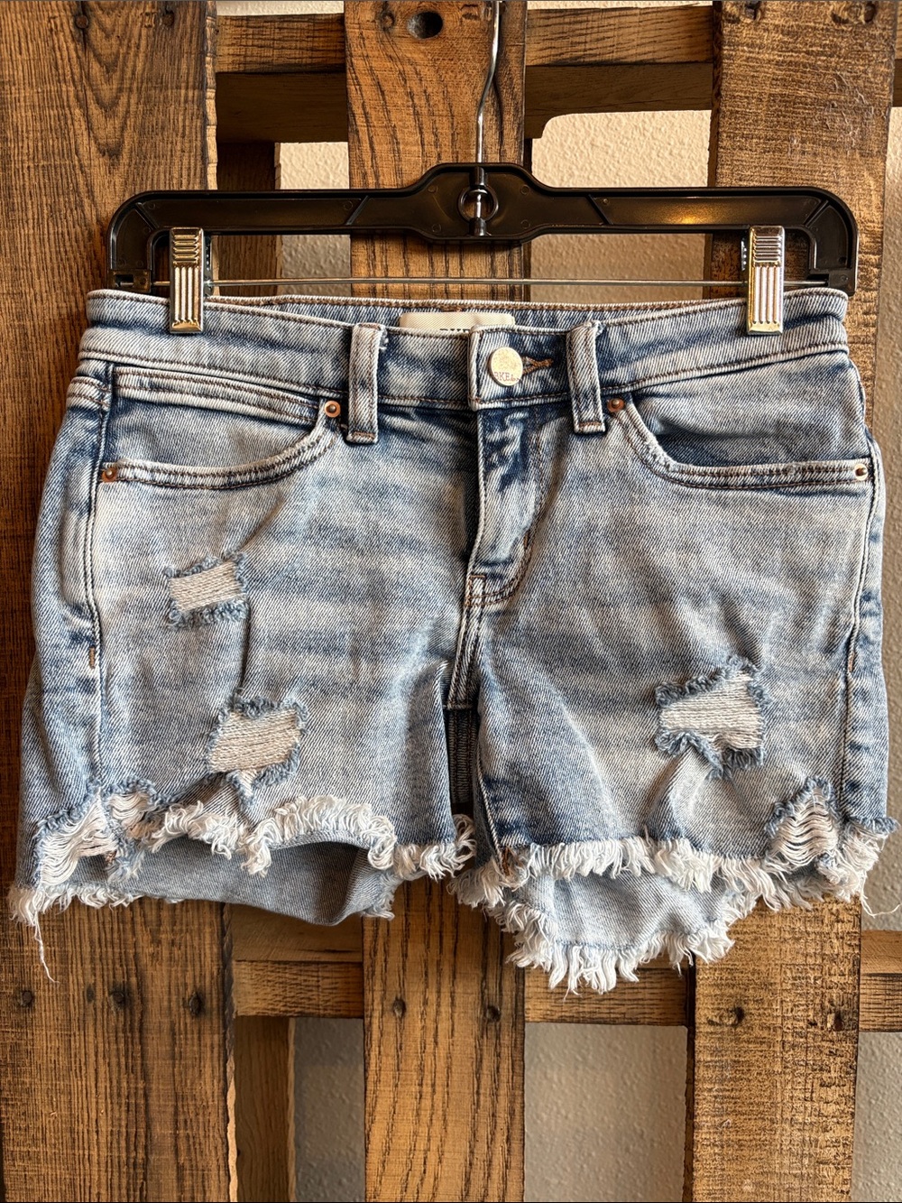 BKE Light Blue Distressed Frayed Hem Jean Shorts